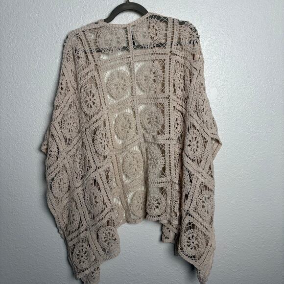 Torrid Crochet Ruana Cardigan Beige Cream Women's One Size - Picture 6 of 6